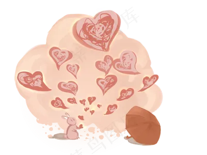 七夕节粉色卡通清新可爱风兔子红