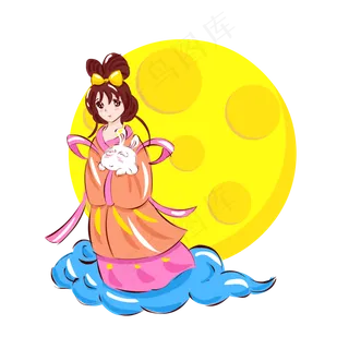 中秋手绘卡通嫦娥月亮