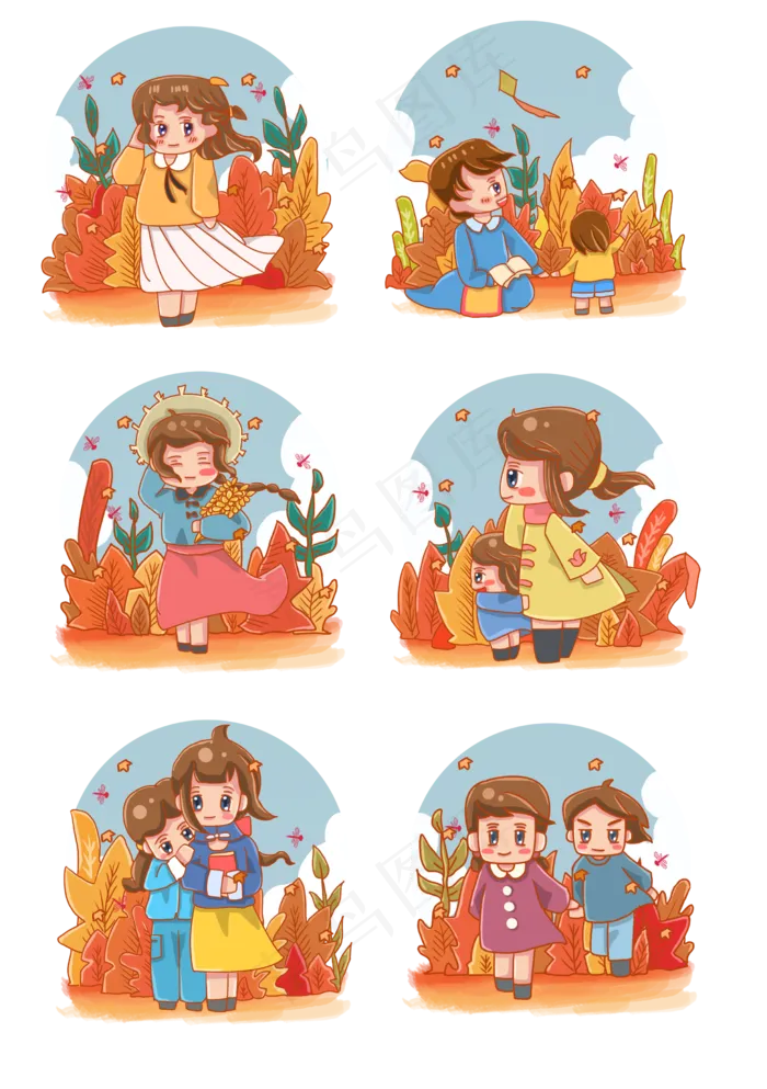 二十四节气秋分小男生小女生稻穗(2460X3489(DPI:300))psd模版下载