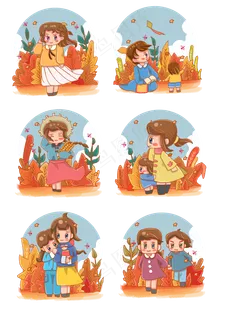 二十四节气秋分小男生小女生稻穗