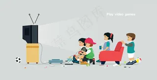 孩子们在玩灰色背景的电子游戏