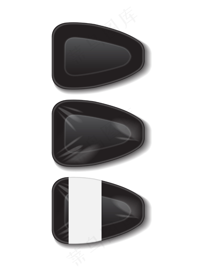 带白色标签的黑色食品塑料托盘。泡沫塑料食品储藏室。深色泡沫餐盒，空盒装食物