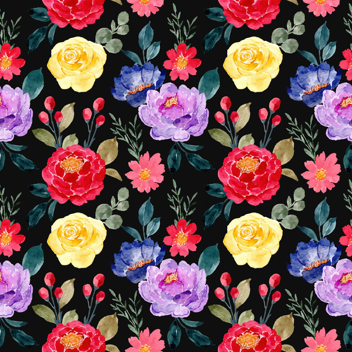 无缝图案，彩色花卉水彩