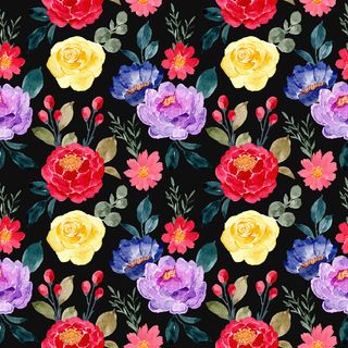 无缝图案，彩色花卉水彩