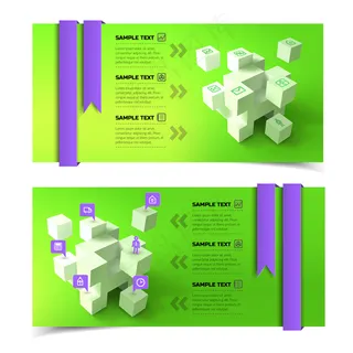 带有三维立方体的业务信息图水平横幅banner