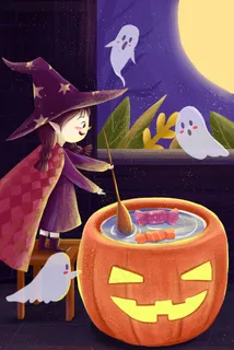 紫色万圣节制作糖果的小魔女 紫色万圣节制作糖果的小魔女