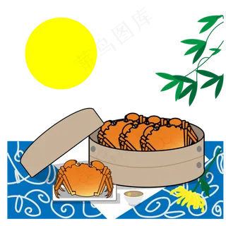 蒸笼大闸蟹中秋节情景可商用矢量