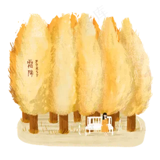 霜降黄树林秋天下霜