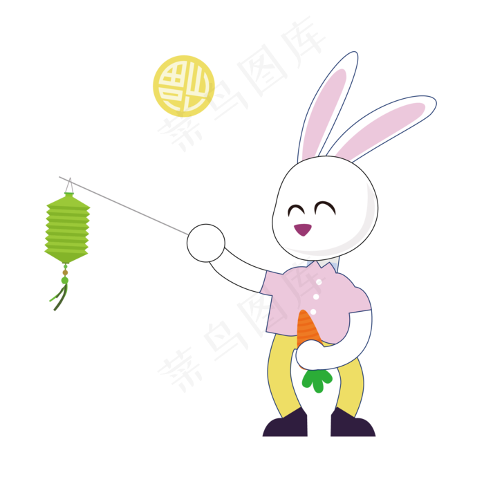 中秋节拿灯笼兔子卡通设计