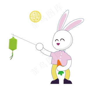 中秋节拿灯笼兔子卡通设计