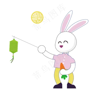 中秋节拿灯笼兔子卡通设计