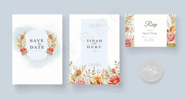 手绘水彩花卉结婚卡