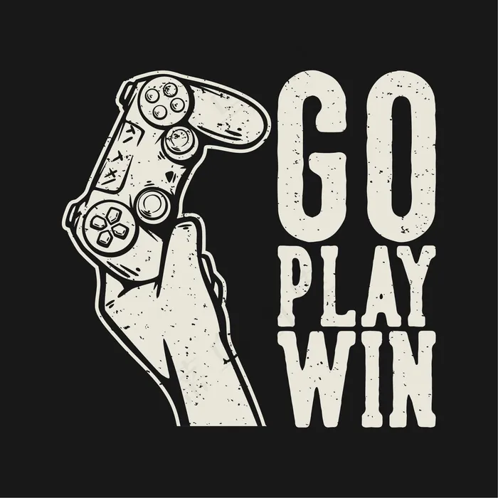 T恤设计go play win with hand up the game pad复古插图eps,ai矢量模版下载