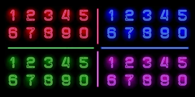 一套真实的霓虹灯数字与不同的霓虹灯颜色发光 一套真实的霓虹灯数字与不同的霓虹灯颜色发光