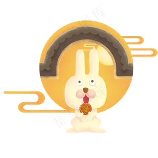 中秋节月兔赏月月饼圆月云纹清新