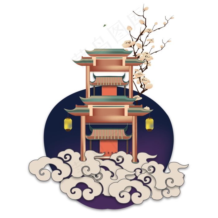 中国风传统亭子装饰(2000*2000px 300 dpi )ai矢量模版下载