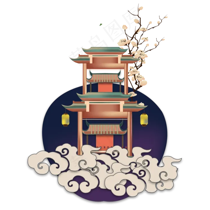 中国风传统亭子装饰(2000*2000px 300 dpi )ai矢量模版下载