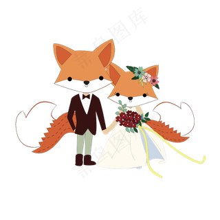 七夕手绘可爱小清新情人节婚礼狐