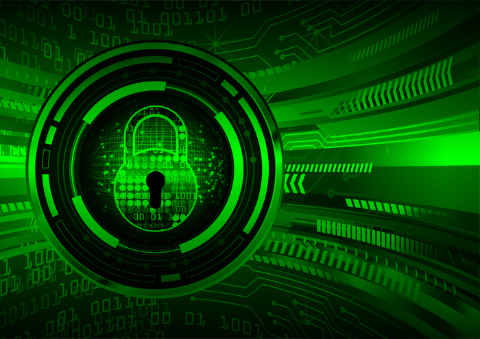 数字背景上的封闭式挂锁，网络安全