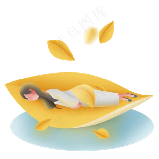 秋天叶子上睡觉的女孩