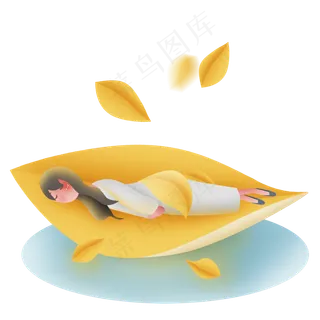 秋天叶子上睡觉的女孩