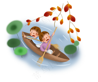 秋游周末划船的女孩