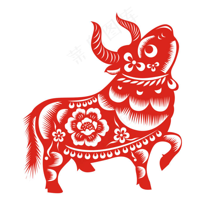 牛年红色剪纸窗花(2000X2000(DPI:300))psd模版下载