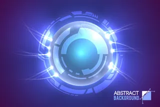 现代虚拟界面抽象，发光的眼睛被未来的圆圈包围