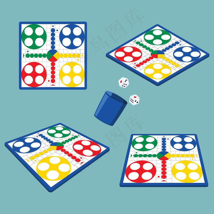 不同视角下的Ludo棋盘游戏eps,ai矢量模版下载