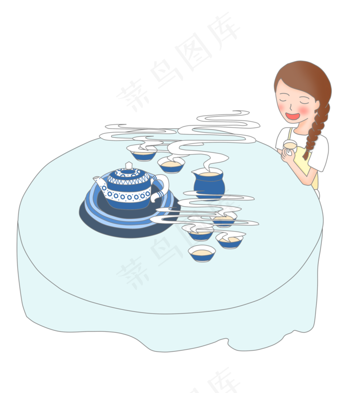 白露小清新喝茶卡通插画免扣