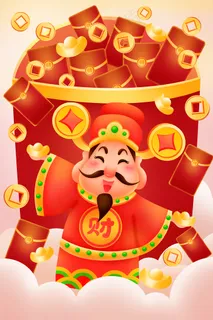 新年财神到迎财神红包元宝金币 新年财神到迎财神红包元宝金币