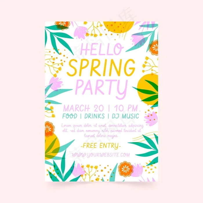 手绘春季派对海报模板eps,ai矢量模版下载
