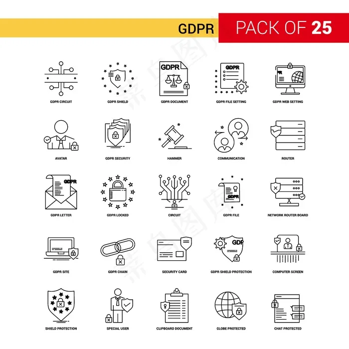 Gdpr黑线图标-25业务大纲图标集eps,ai矢量模版下载