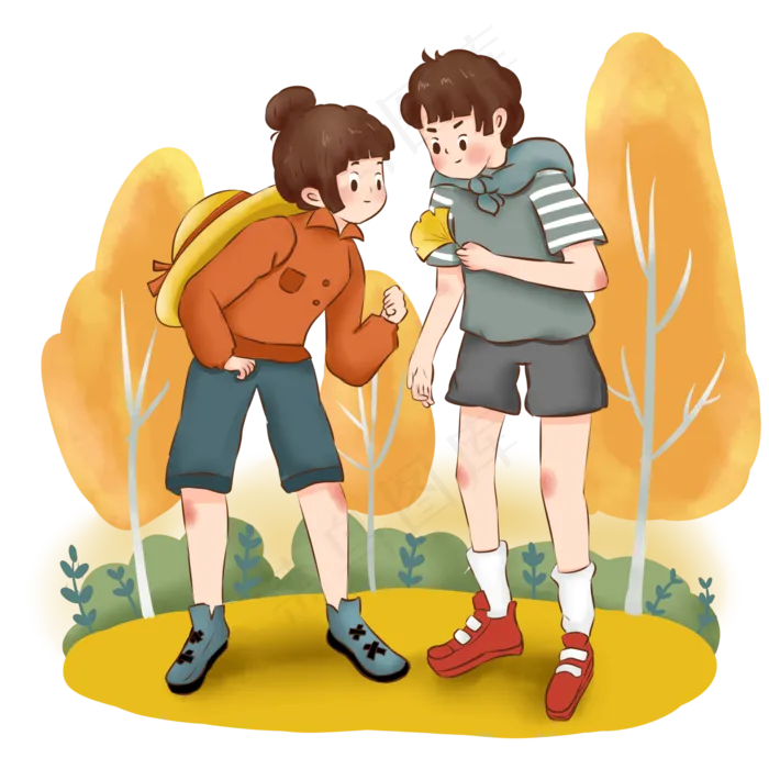 秋天情侣男孩女孩观察枫叶(2000X2000(DPI:300))psd模版下载