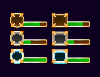 一套gui木制、石头、冰中世纪指示杆，带金色边框，用于游戏ui资产元素