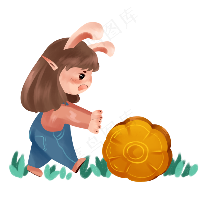 中秋节玉兔拟人追月饼PNG素材