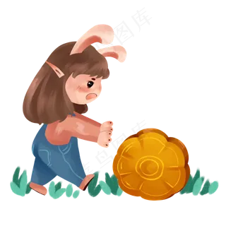 中秋节玉兔拟人追月饼PNG素材