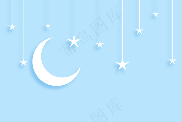 剪纸风格的优雅月亮和星星背景