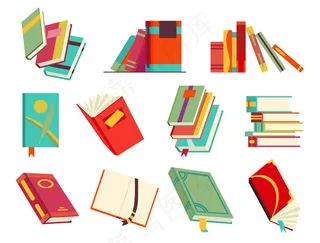 收集各种书籍、书堆、笔记本。