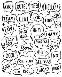 手绘背景一套可爱的语音泡泡文字涂鸦风格