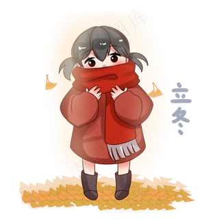 立冬时节在落叶里的甜美女孩
