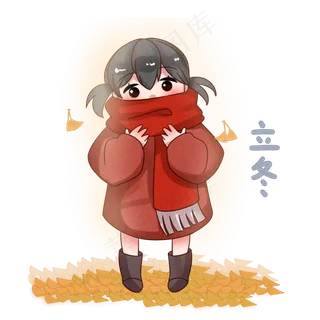 立冬时节在落叶里的甜美女孩