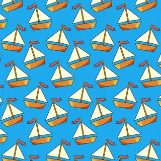 蓝色背景上的帆船无缝图案