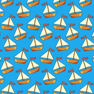 蓝色背景上的帆船无缝图案