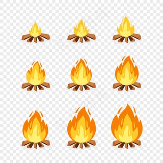 一组营火精灵的动画。卡通插图篝火燃烧框架。爆炸，火炬，火焰，篝火游戏设计的透明背景