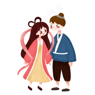 七夕牛郎织女卡通素材