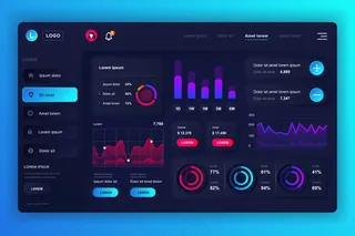 Neumorphic仪表板用户界面套件。管理面板模板与信息图形元素，hud图，信息图形。用户界面和用户体验设计网页的网站仪表板。中性风格。