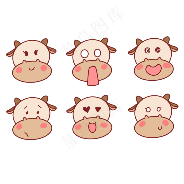 牛年小牛表情包(3000X3000(DPI:300))psd模版下载