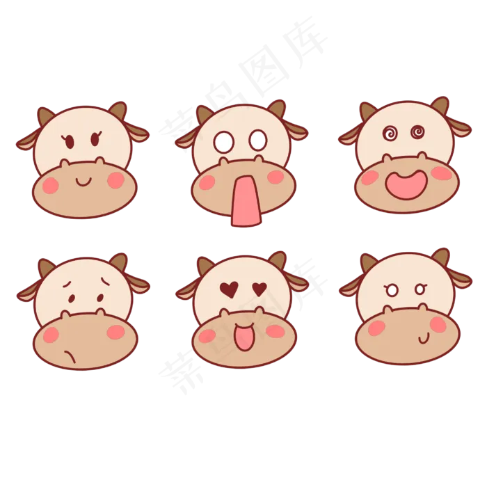 牛年小牛表情包(3000X3000(DPI:300))psd模版下载