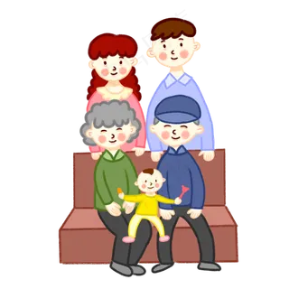 手绘卡通中秋节重阳节团圆全家福